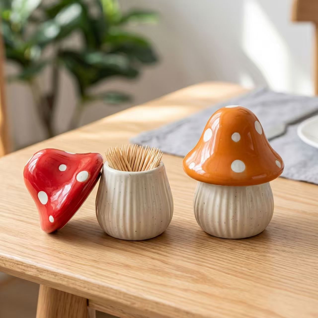 Home Decor Organizer - Cartoon Mushroom Ceramic Storage Jars Home