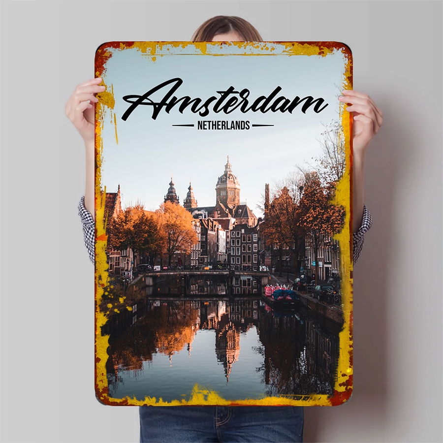 Home Decor Netherlands - Amsterdam Netherlands Cityscape Metal Wall Art
