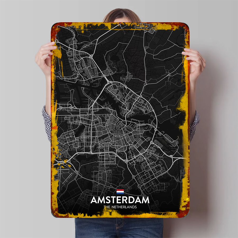 Home Decor Netherlands - Custom Amsterdam City Map Metal Iron