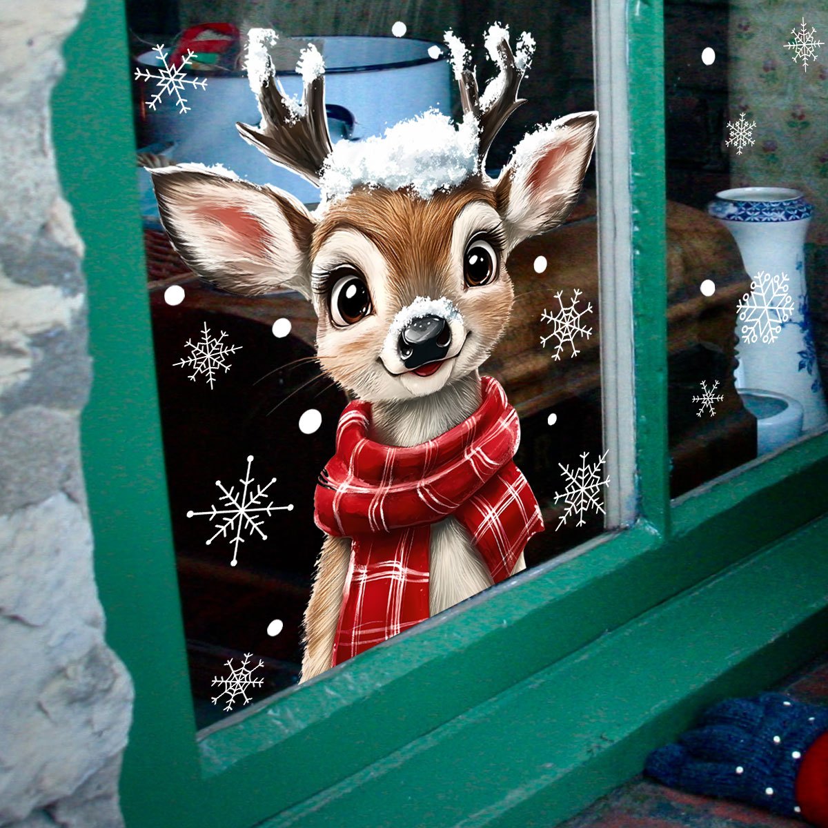 Home Decor Window Blinds - 1pc Christmas Scarf Snowflake Reindeer Window