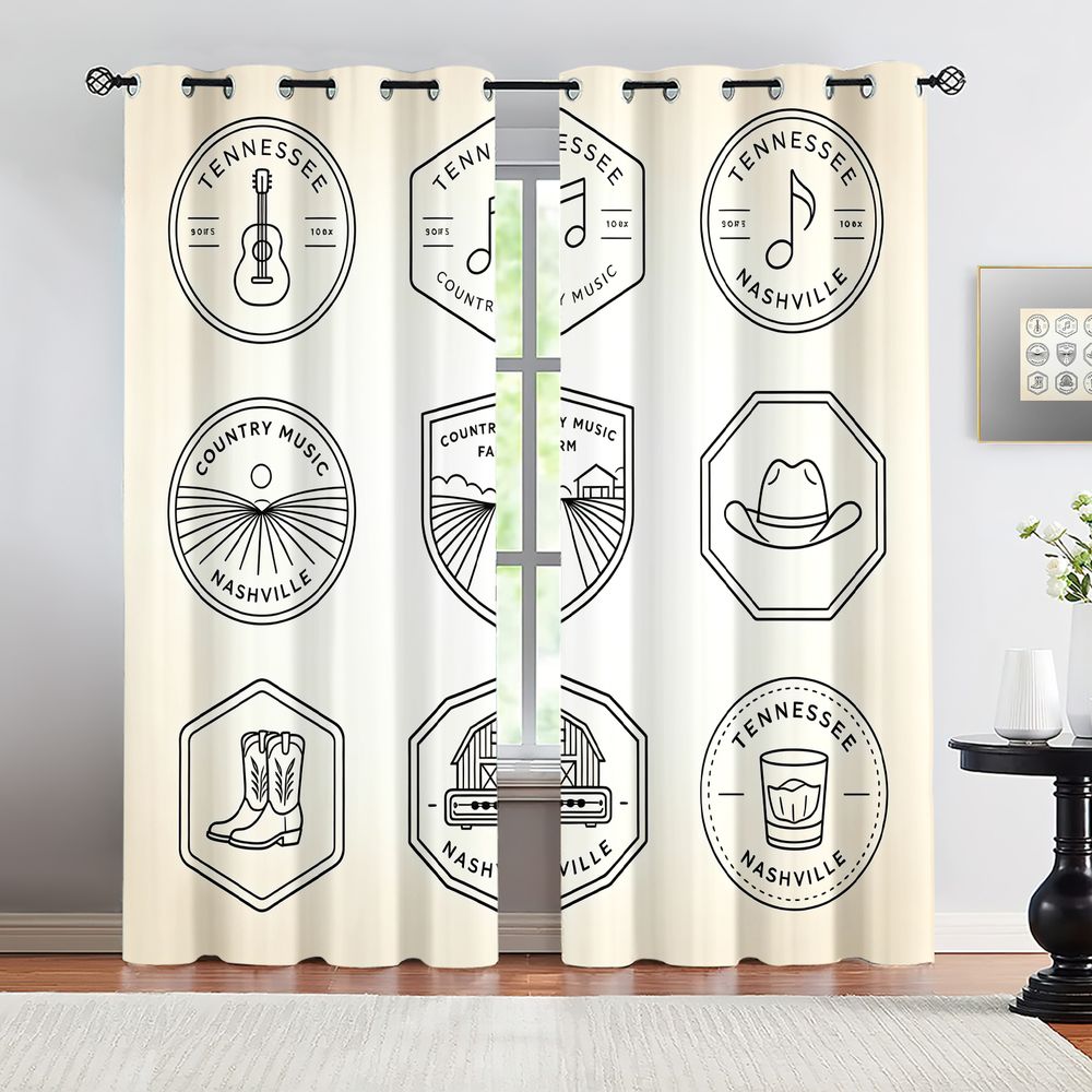 Home Decor White - Tennessee Country Music Theme Curtains, Nashville