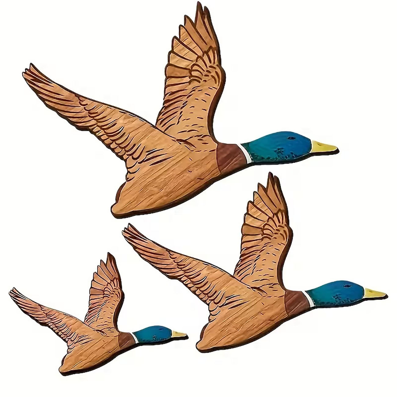 Home Decor Duck - 3Pcs Flying Mallard Duck Wooden Wall