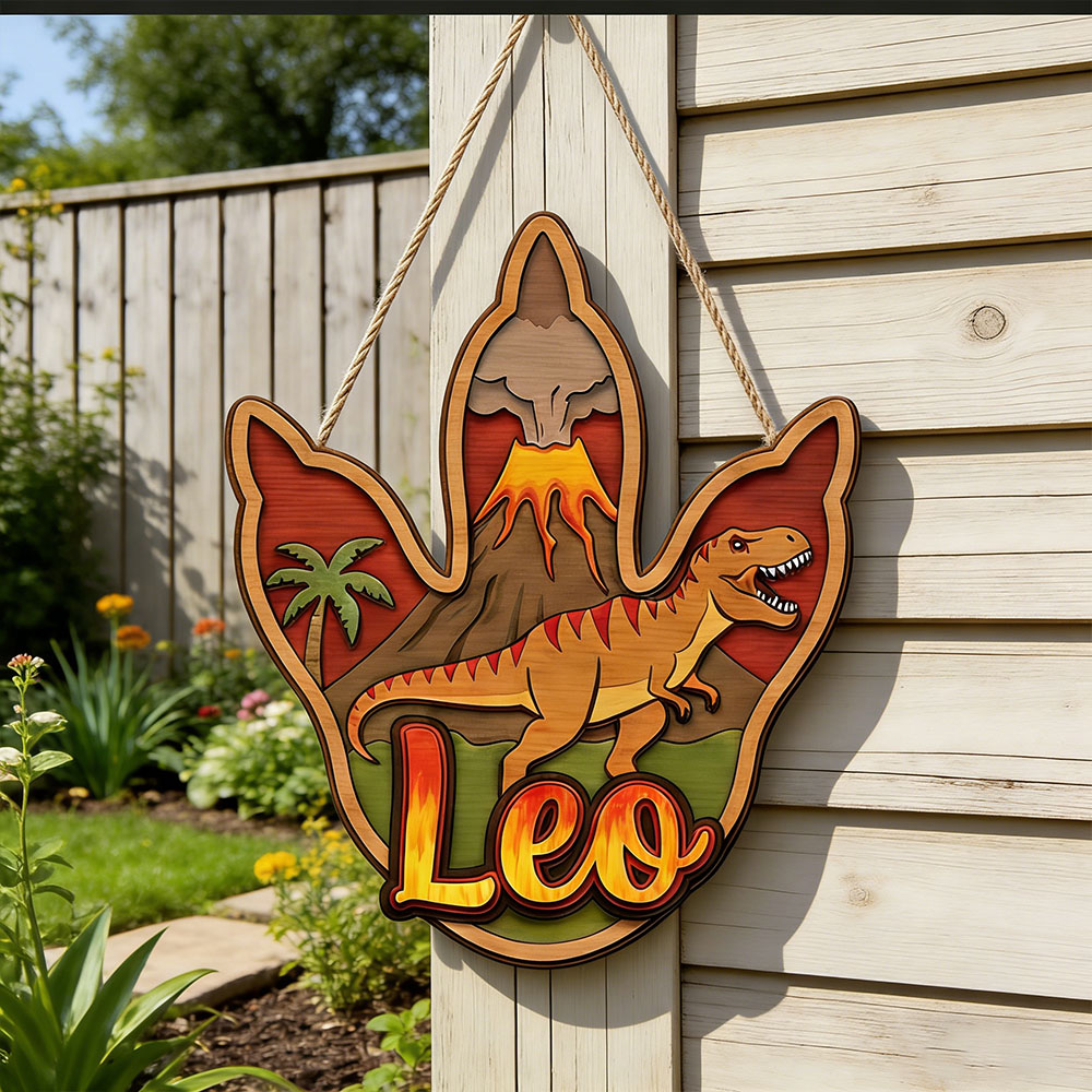 Home Decor Zone - Personalized 3D T-Rex Dinosaur Name Wooden