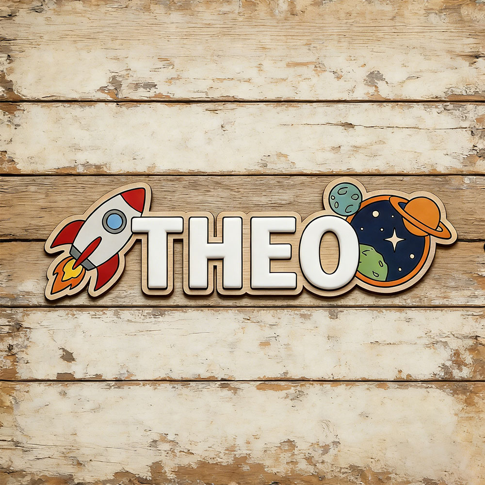 Home Decor Zone - Personalized Space Rocket Name Sign for