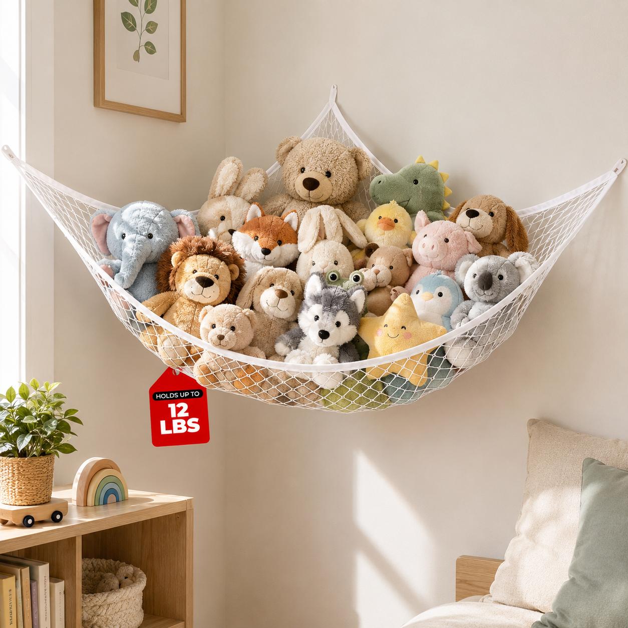 Home Decor Zone - Mesh Toy Storage Hammock Hanging Stuffed