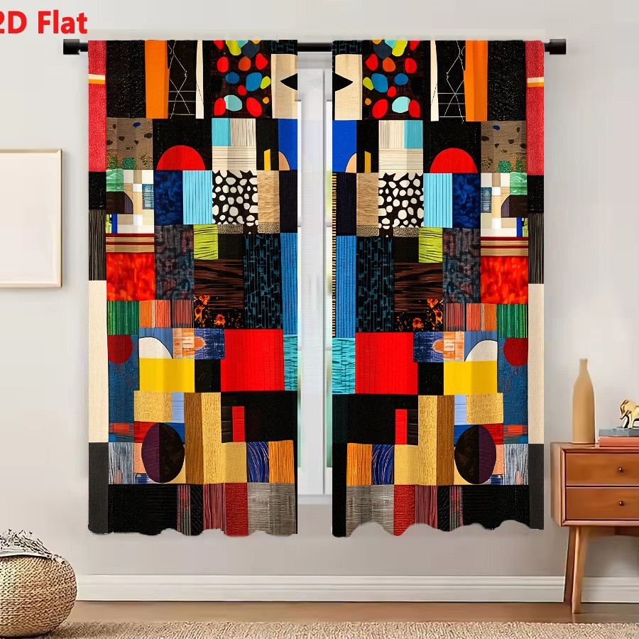 Home Decor Color Palettes - 2Pcs Curtains 2D Flat Vibrant Abstract