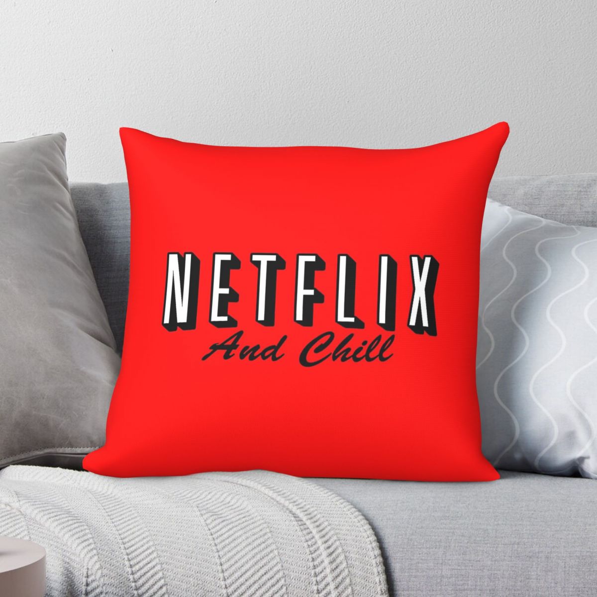 Home Decor Netflix - Netflix And Chill Red Square Pillowcase